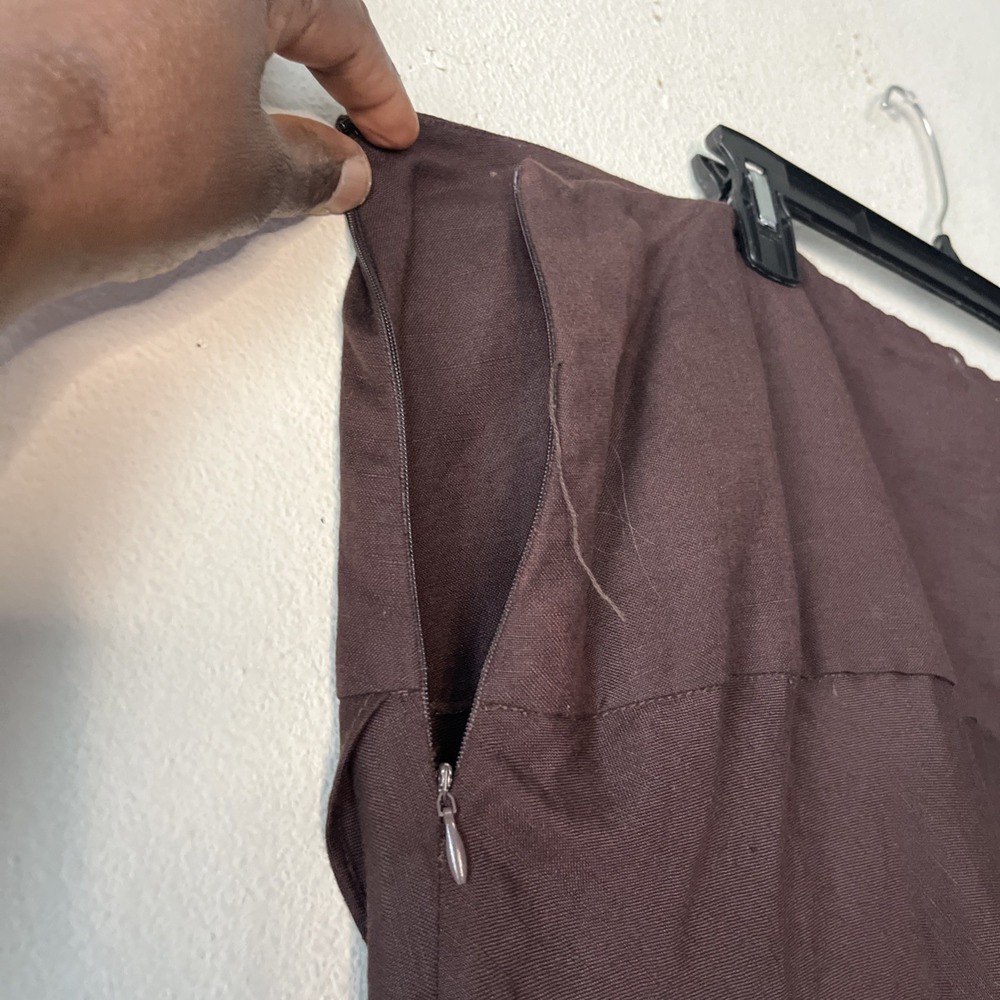 NY Collection Woman Linen Blend Asymmetrical Flowy Lagenlook Brown Skirt 1X - Picture 8 of 11